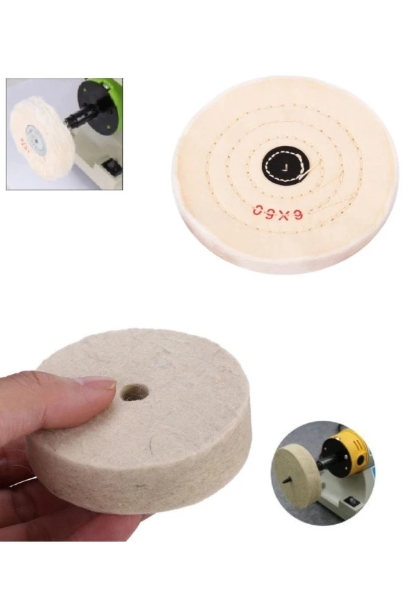 Depolife Kuyumcu Metal Altın Gümüş Parlatma Polisaj Keçesi Cizik Giderici Yün Pamuklu 2li Disk Seti Seti