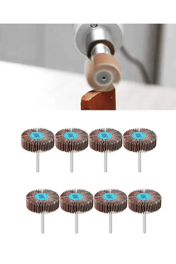 Depolife Mini Gravür Makinaları Için Mop Flap Disk Zımpara Seti 8li 3mm Sap Çoklu Yaprak Zımpara Takımı - 2