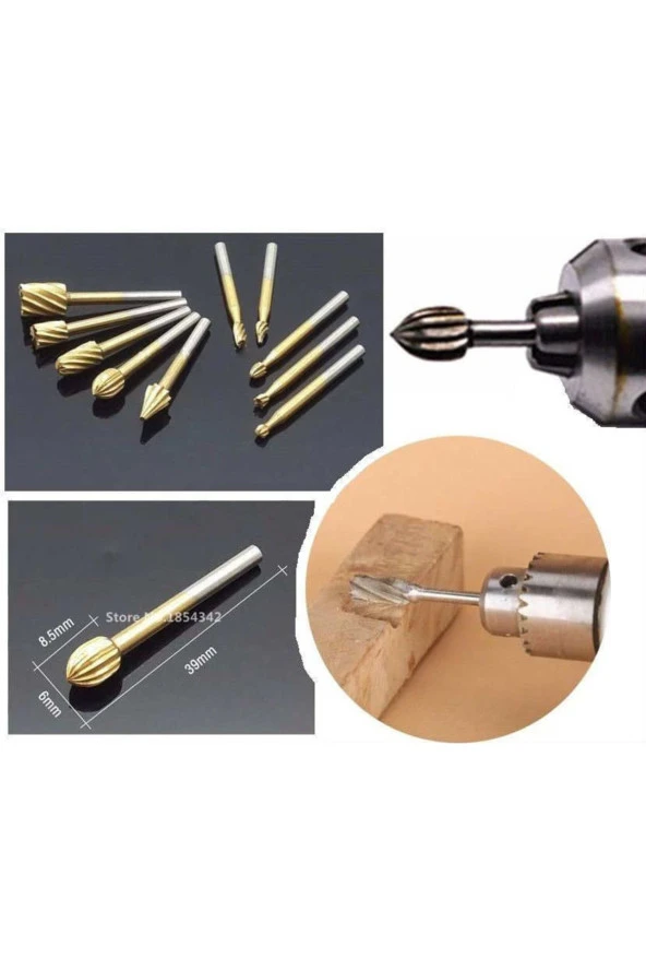 Depolife Titanyum Kaplı Freze Uç Seti 10 Parça Dremel Kalıpçı Uyumlu 3 Mm Şaft Freze Ahşap Oyma Set ürün görseli 1
