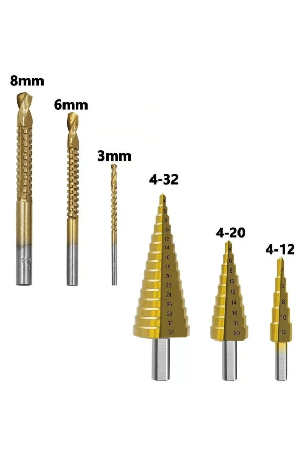 Depolife Delik Delme Pah Açma Kademeli Delme Panç Titanium 6 Parça Kutulu Freze Uç Seti - Resim 2