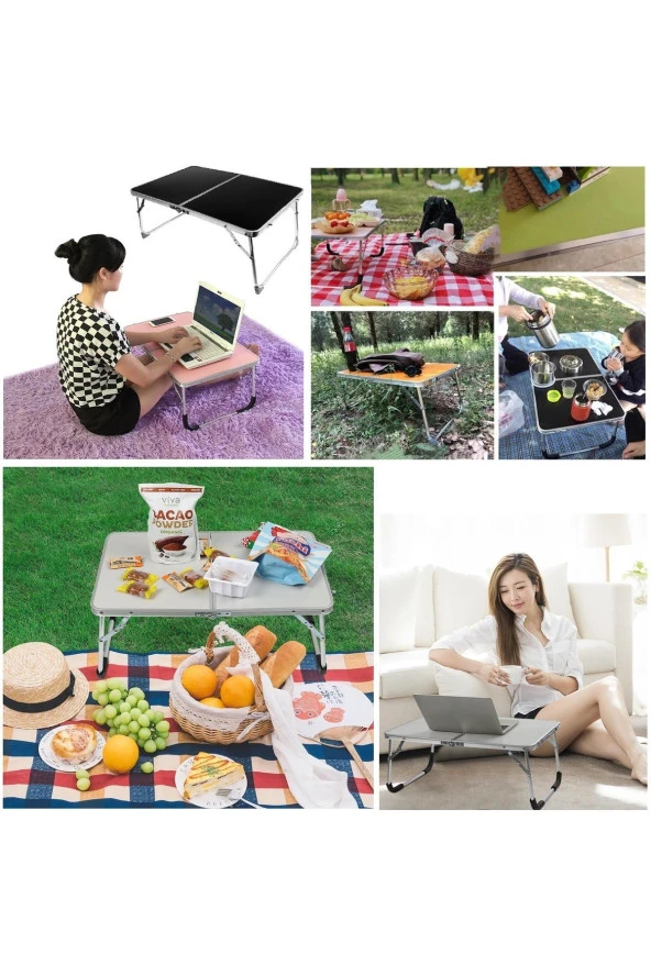 Depolife Pratik Katlanır Çantlı Kamp Masası 60x40cm Siyah Laptop Bilgisayar Çalışma Alüminyum - 2