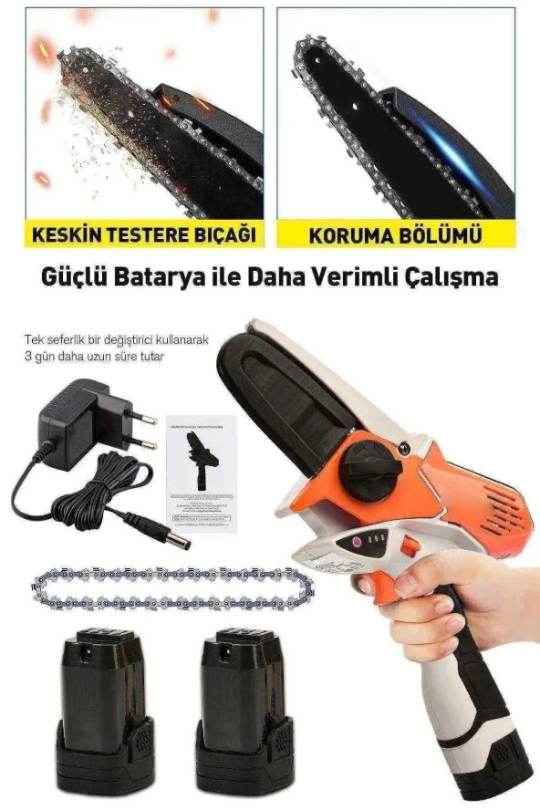 Depolife Şarjlı zincirli testere ağaç ahşap kesmek için Şarjlı çift akülü testere ağaç dal budama testeresi - 2