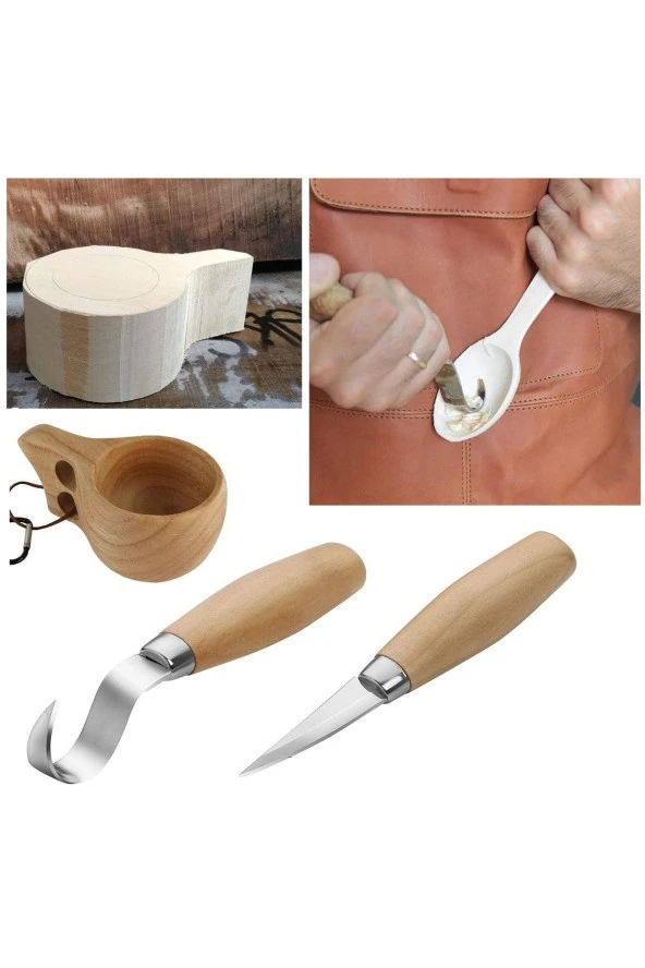 Depolife Ahşap Oyma Alet Seti Kaşık Kuksa Oyma Şekillendirme Bıçak Seti 2 Parça Oval Oyma - 2