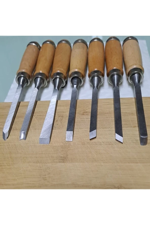 Depolife Ahşap oyma ıskarpela alet seti Kaşık Heykel Kuksa oval düz Oyma yontma Bıçak 7li - 3