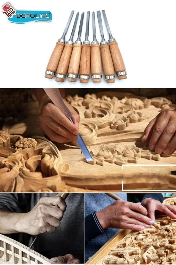 Depolife Ahşap Oyma Keski Iskarpela Bıçak Alet Seti Kaşık Kuksa Oval Oyma Yontma Torna Çakısı 7 Li Set - 2