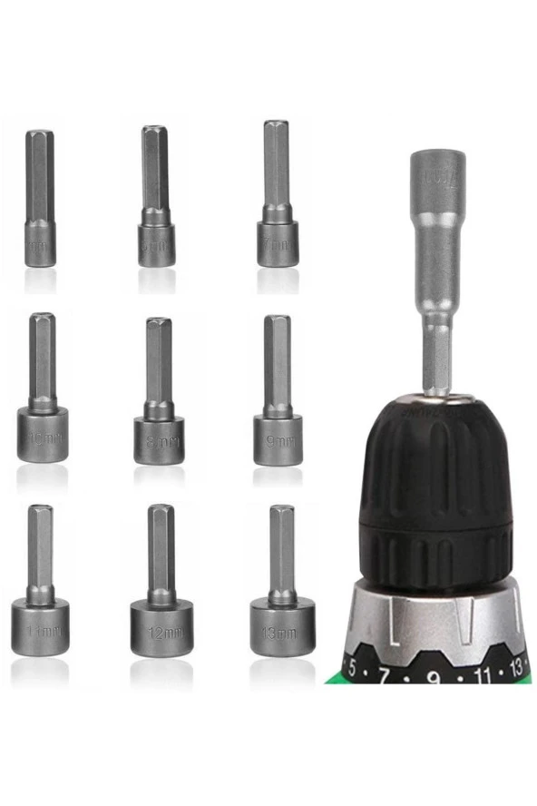 Depolife Somun Sökücü Bits Lokma Seti 1/4"vidalı Metrik Adaptör Matkap Ucu 5 Ila 13mm Altıgen Şaft 9 Parça - 2