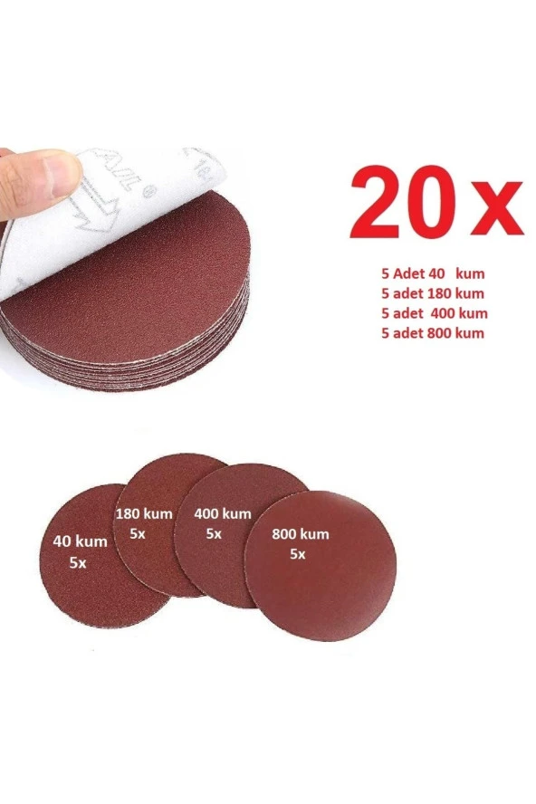 Depolife 115mm Cırtlı Zımpara Disk Seti 40 Kum 180 Kum 400 Kum 800 Kum 20 Adet Kuru Zımpara Seti - 2