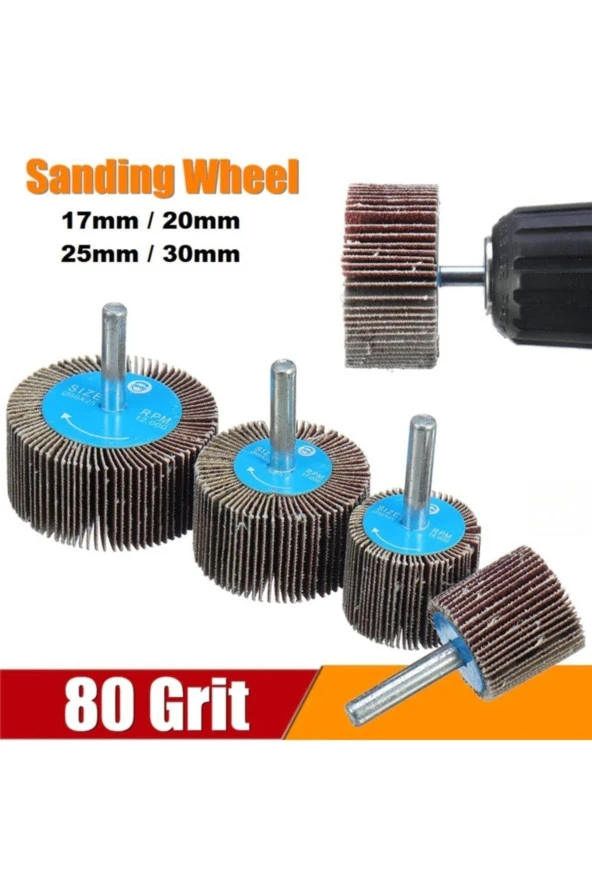 Depolife Mop Zımpara Saplı Silindir Zımpara Seti 4 Parça 80 Kum Daire Zımpara Takımı Ahşap Metal Zımparalama - 3
