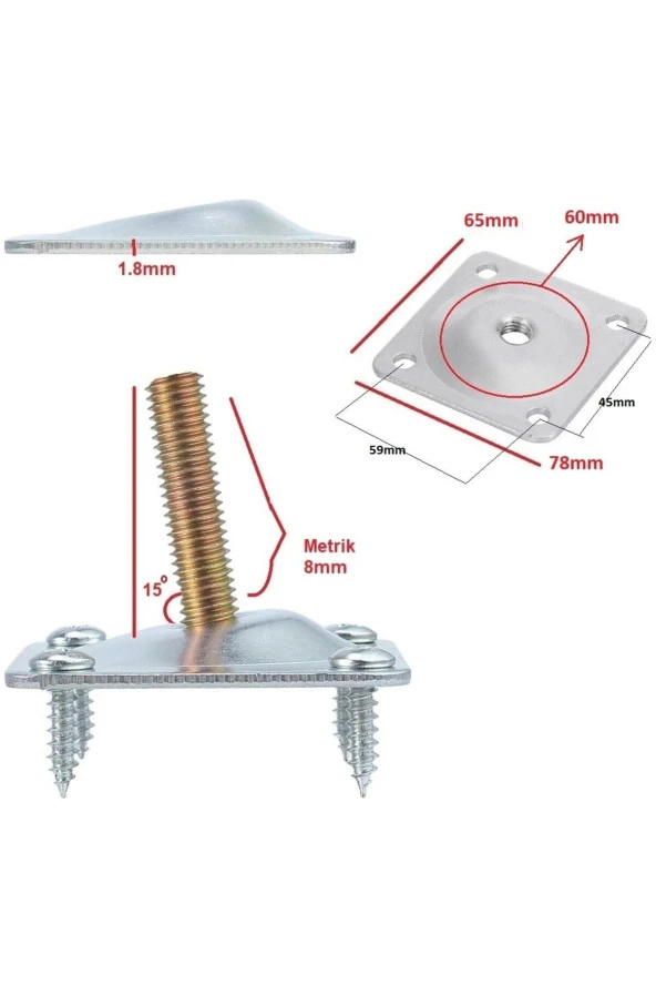 Depolife Kanepe Sehpa Masa Ahşap Ayak Bağlantı Aparatı 15 Derece Açılı Metal Montaj Braketi 4 Adet - 2
