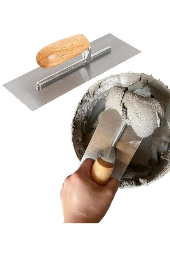 Depolife Alçı Kaleterasit Malası Ahşap Saplı Çelik Sıyırma Düzeltme Temizleme Sıvacı Harç Sonlama Malası - 3