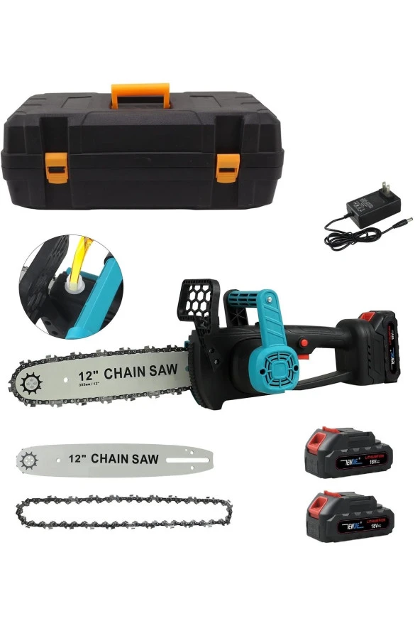 Depolife zincirli testere akülü şarjlı ahşap kesme testeresi yağlamalı 5.0 mah çift akülü çantalı 30cm pala ürün görseli