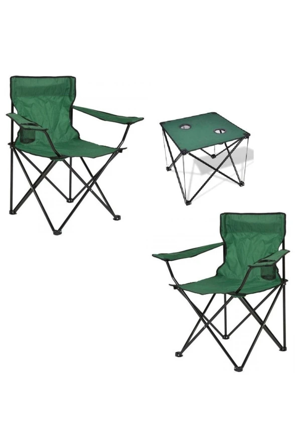 Depolife Çantalı Katlanır Kamp Piknik Koltuğu Masa Seti Bahçe Plaj Masalı Sandalye Takımı Bardaklı Askılı Set