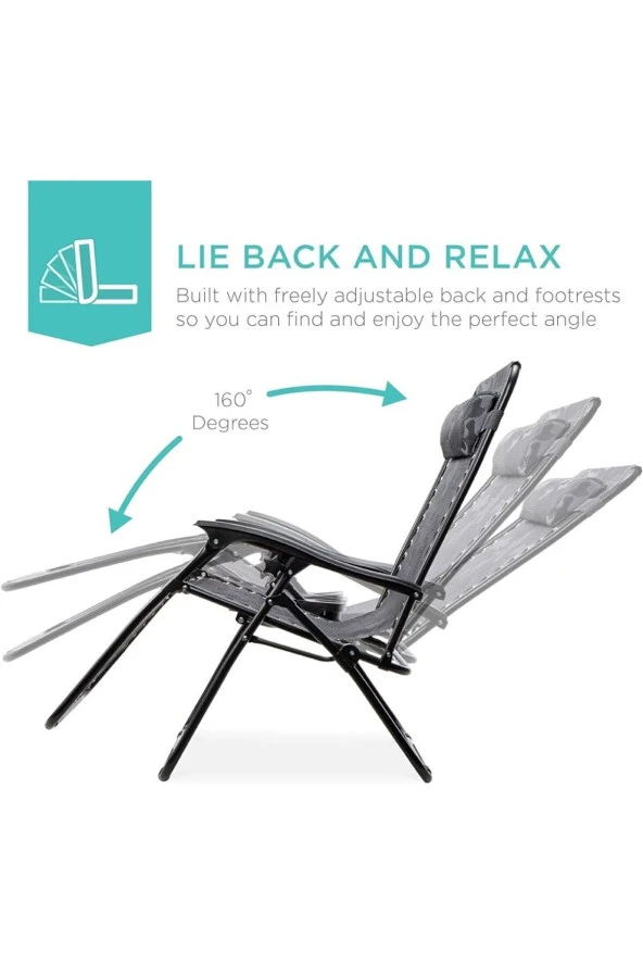 Balkon Plaj Havuz Piknik şezlong ayarlanabilir katlanır Yatar Yastıklı 3 Kademeli Sezlong Sunbed - 3