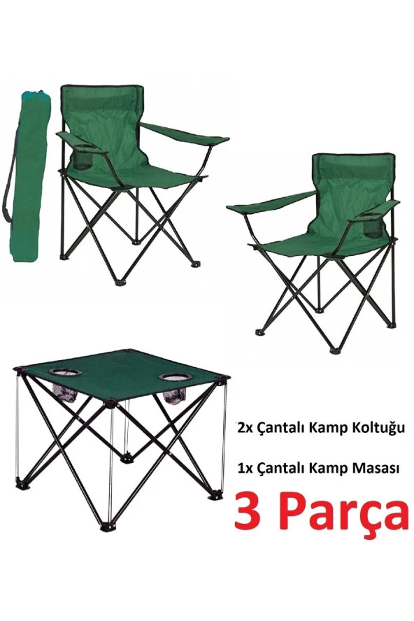 Depolife Çantalı Katlanır Kamp Piknik Koltuğu Masa Seti Bahçe Plaj Masalı Sandalye Takımı Bardaklı Askılı Set - 2