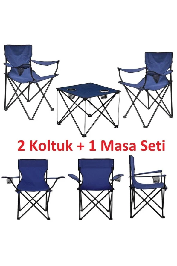 Depolife Çantalı Katlanır Kamp Piknik Koltuğu Masa Seti Bahçe Plaj Masalı Sandalye Takımı Bardaklı Askılı Set - 2