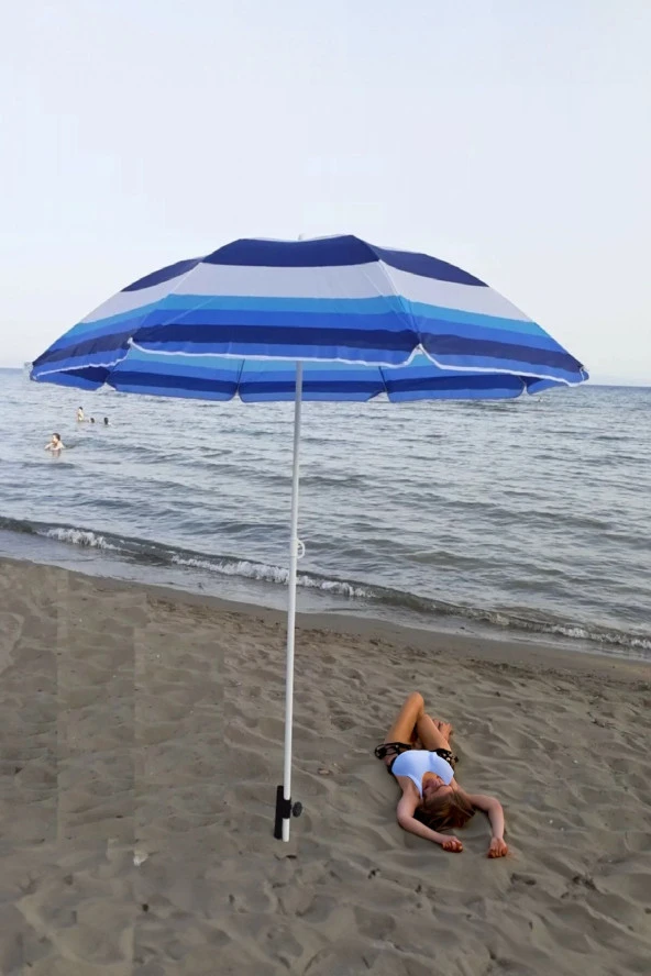 Depolife Katlanır Yastıklı 5 Kademe Ayarlı Yatar Rahat Şezlong Kazıklı Şemsiye Plaj Havuz Balkon Teras Bahçe - 3