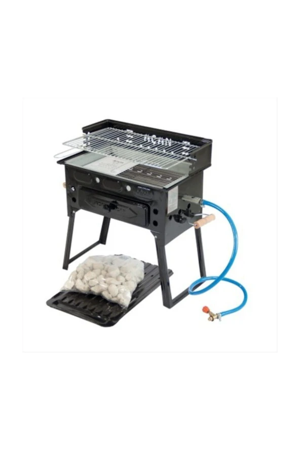 Emaye Pervazlı Tüplü Mangal Lav taşlı çift ızgara Barbekü