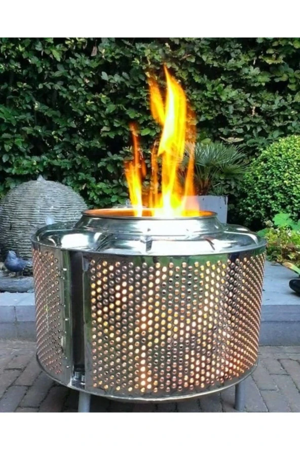 Depolife Sokak Mangalı Dış Mekan Bahçe Sobası Krom Kazan Sobası Bahçe Barbekü Ayaklı Soba