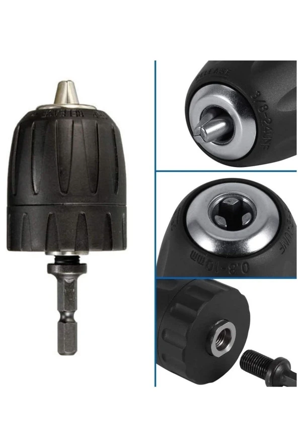 Depolife Altıgen Şaft Elektrikli Darbeli Matkap Mandren Için 1/4 Altıgen Şaft Adaptörü, Vida 3/8" 24unf - 3