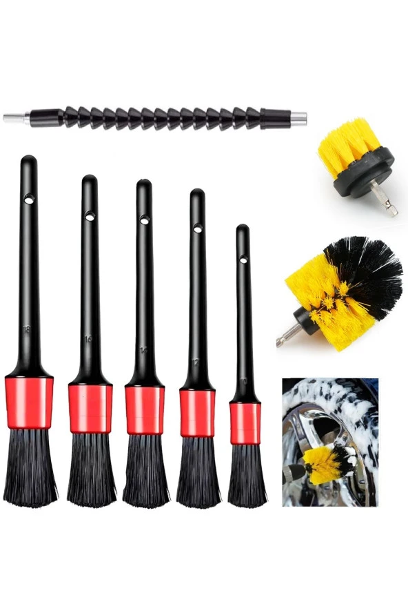 Depolife oto araç detaylı temizlik 8li fırça seti iç dış detaylı temizlik fırça takımı ıslak kuru temizlik