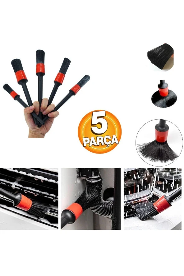 Depolife Detay temizlik fırça seti oto araç iç dış detaylı temizlik fırça takımı 5li ıslak kuru temizlik