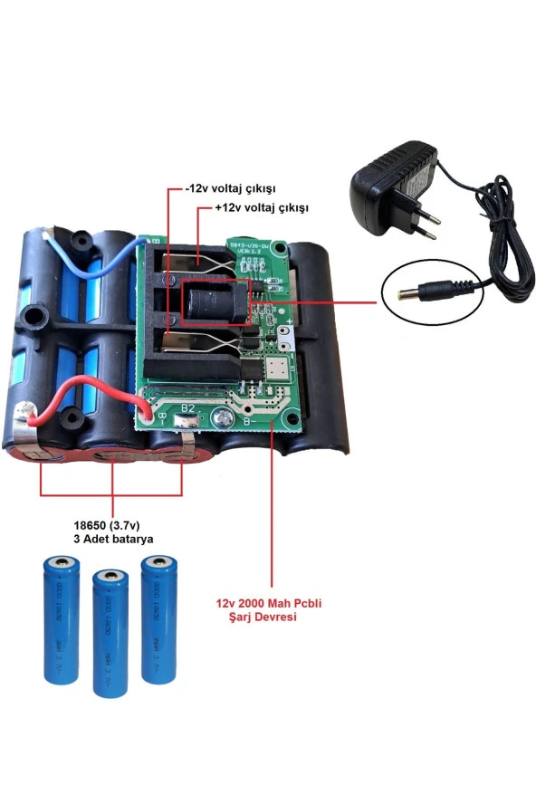 Depolife Şarjlı Batarya Grubu 3lü 18650 Li-ion Pil 12v 2000 Mah Pcbli Şarj Bms Devreli Pil Seti Okul Proje - 2