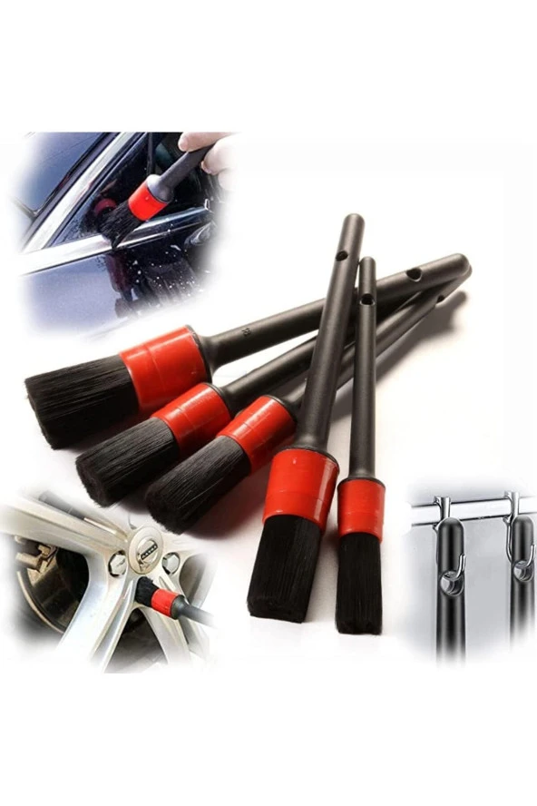 Depolife Detay temizlik fırça seti oto araç iç dış detaylı temizlik fırça takımı 5li ıslak kuru temizlik - 2