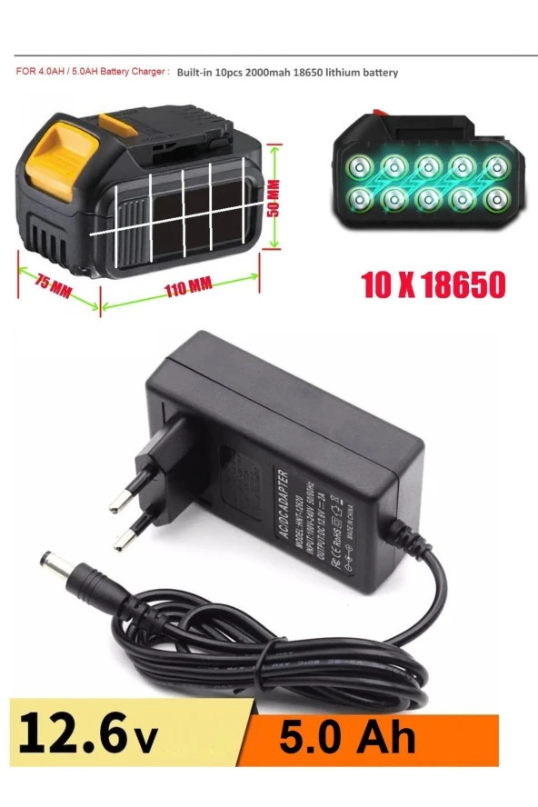 Şarjlı Matkap Için Şarj Adaptörü 12 Volt 14v 18v 20v 48v 58v Li-on Pil Şarj 5.0 mh Üniversal