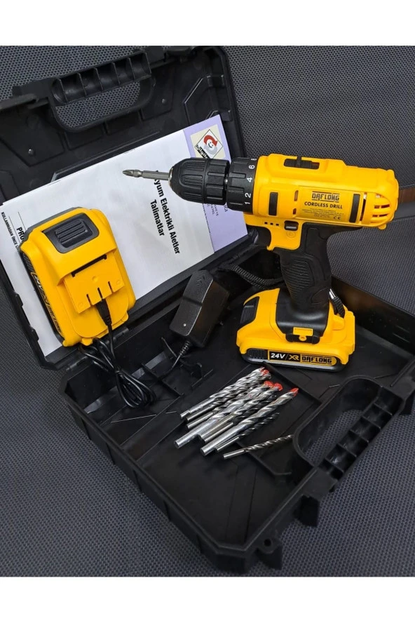 Depolife Şarjlı Kablosuz Matkap 24 Volt Akülü Torklu Vidalama Delme Sökme Takma 2 Akülü 10lu Matkap Ucu - 2