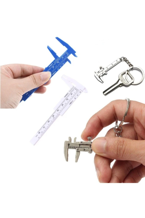 Depolife 80mm Plastik Kumpas Ve Metal Mini Anahtarlık Kumpas Seti Kalınlık Ölçer Kompratör 2li Set