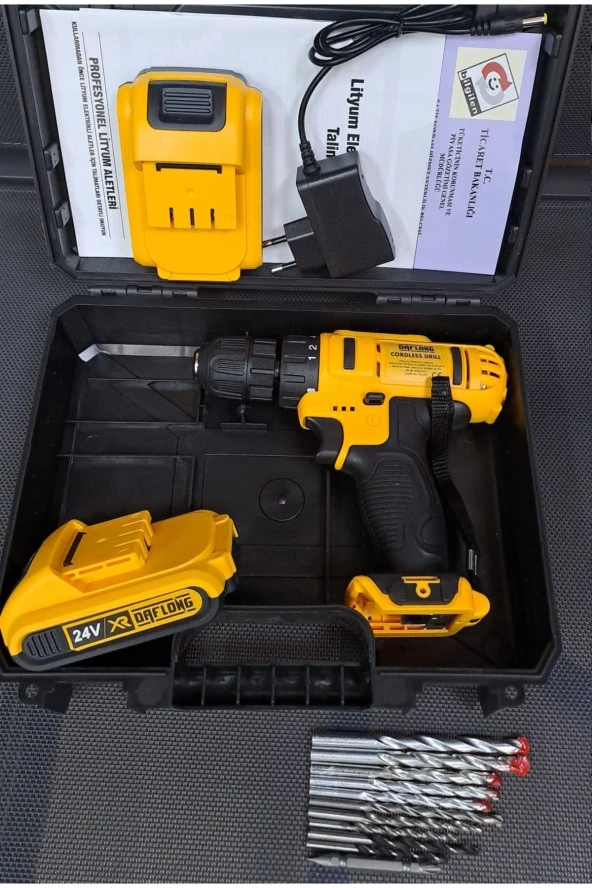 Depolife Şarjlı Kablosuz Matkap 24 Volt Akülü Torklu Vidalama Delme Sökme Takma 2 Akülü 10lu Matkap Ucu - 3