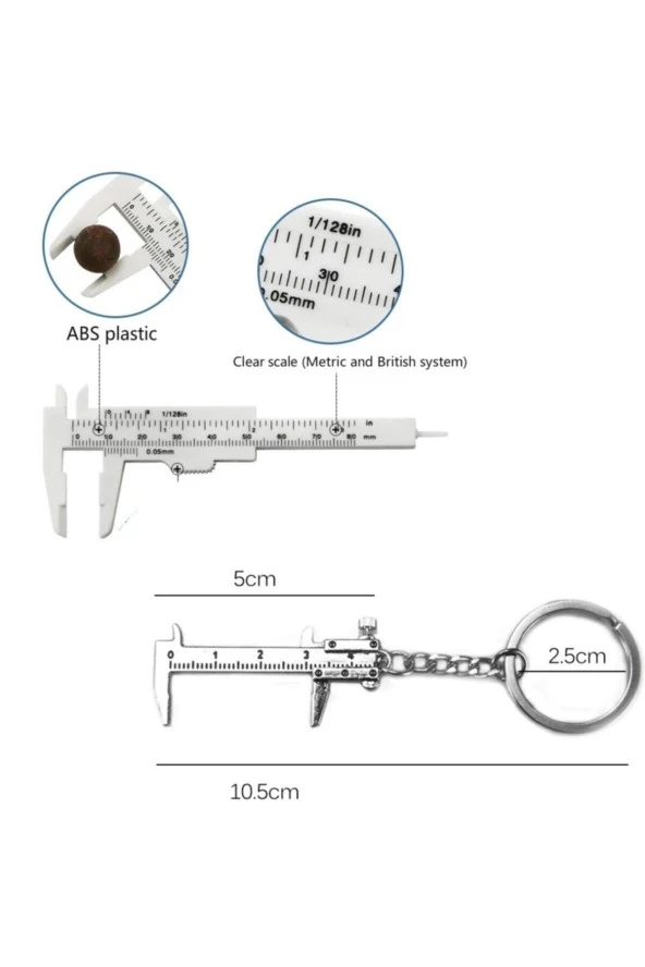 Depolife 80mm Plastik Kumpas Ve Metal Mini Anahtarlık Kumpas Seti Kalınlık Ölçer Kompratör 2li Set - 2