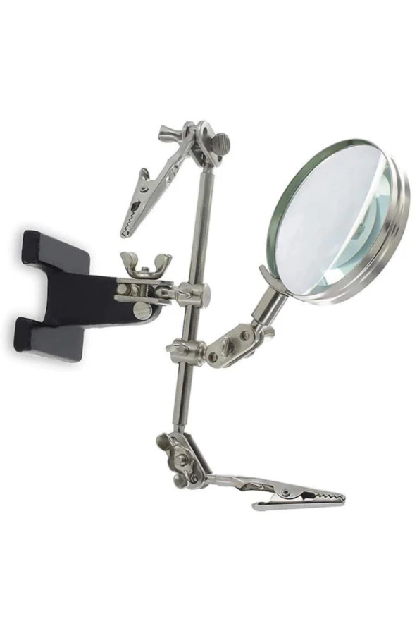 Depolife Elektronikçi Lehimleme Kıskaçlı Büyüteç Robot Kollu Mercekli Kuyumcu Mikroskop Sabitleme Standı 5x - 3