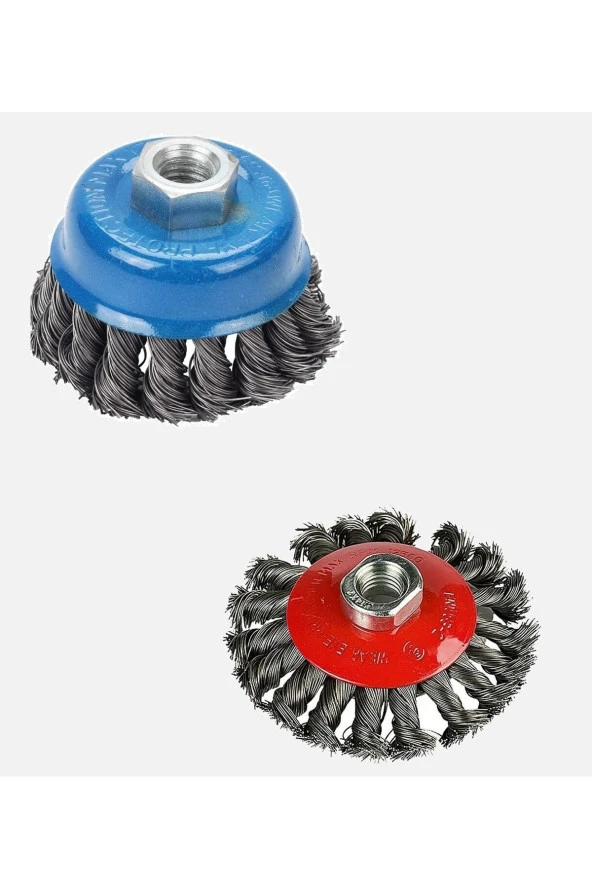 Depolife Avuç Taşlama Için (M14) Örgülü Çelik Tel Fırça Seti Burgulu Konik Ve Silindir 2 Parça