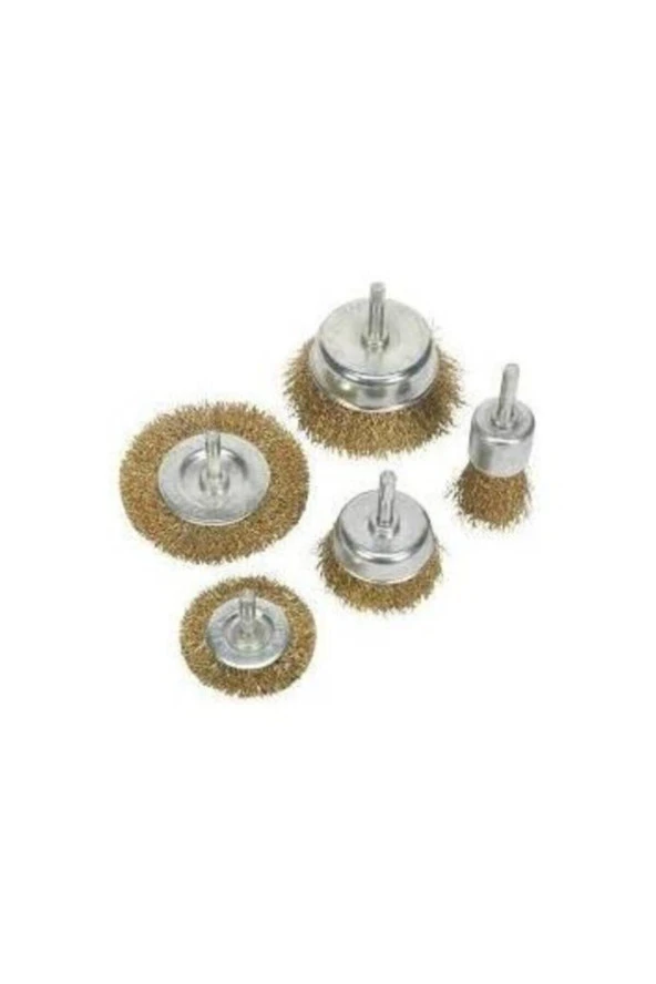 Depolife 5 Parça Pimli Matkap Için Tel Fırça Seti Prinç Kaplı Çelik Tel Fırça Silindir. Konik Set