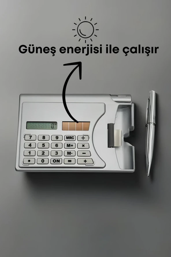 3ü 1 Arada Taşınabilir Hesap Makinesi Güneş Enerjili Kartvizitlik Tükenmez Kalem Cep Tipi Calculator - 2