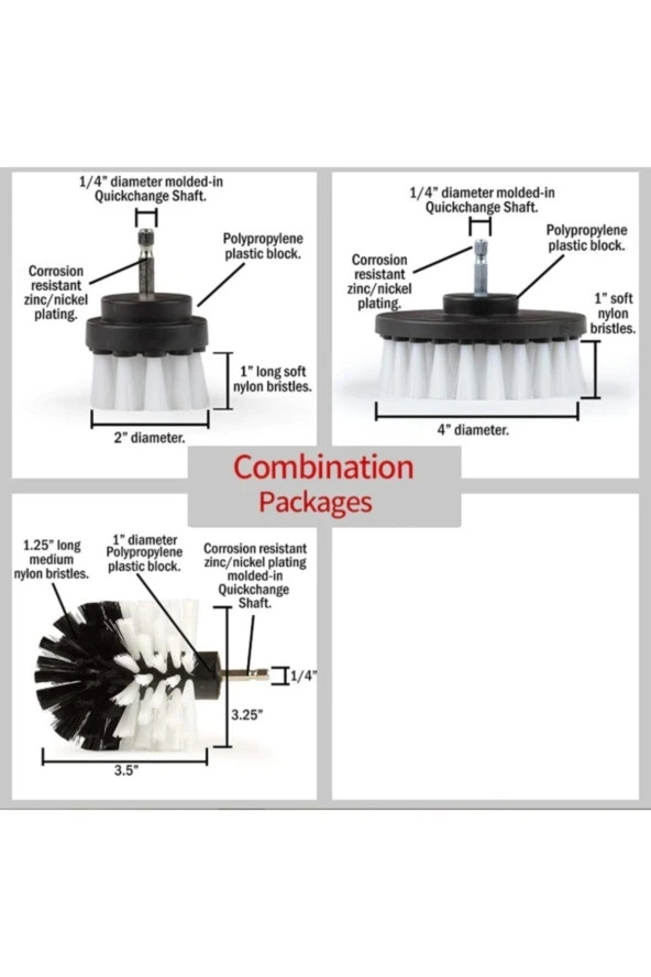 Depolife Matkap Temizlik Fırça Seti Banyo Mutfak Oto Jant Koltuk Halı Fayans Temizleme Fırça Kiti 3lü - 3