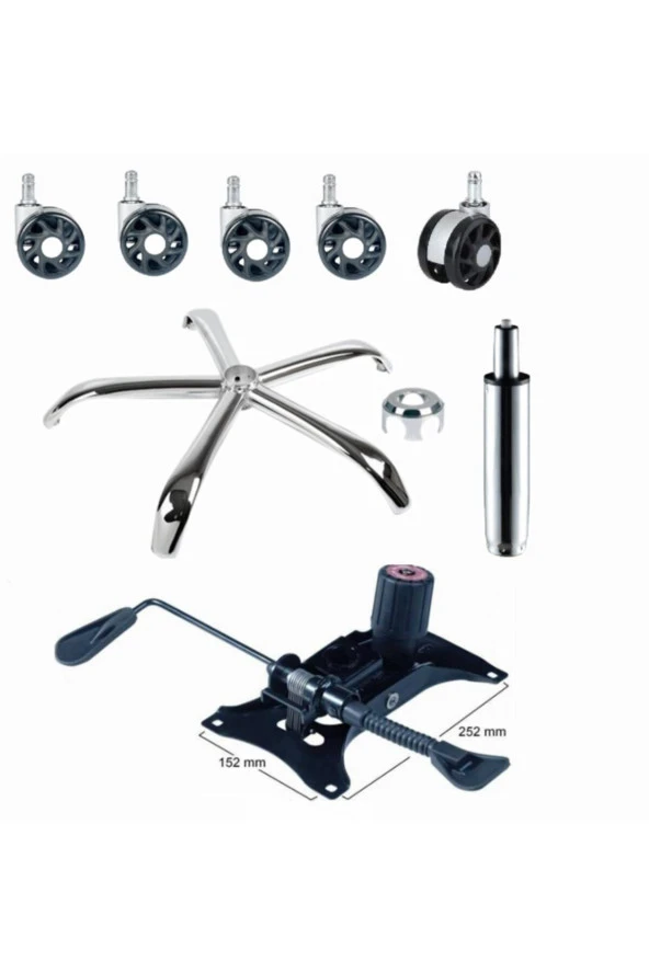 Depolife Ofis Büro Çalışma Koltuğu Için Metal Yıldız Ayak Amortisör Tekerlek Şase Mekanizma Yedek Parça Set