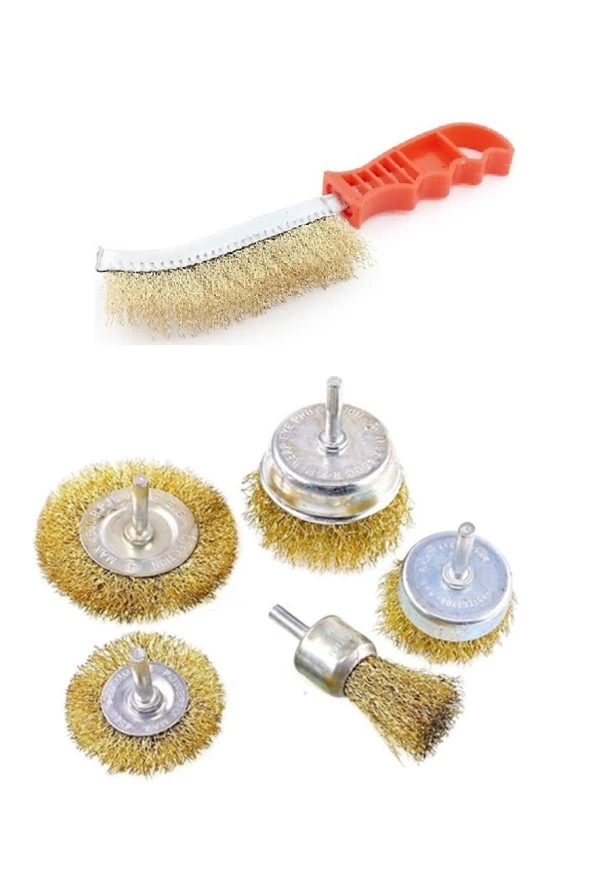 Depolife 6 Parça Pimli Matkap Için Tel Fırça Seti Saplı Çelik Tel Fırça Seti Silindir Konik Set - 2