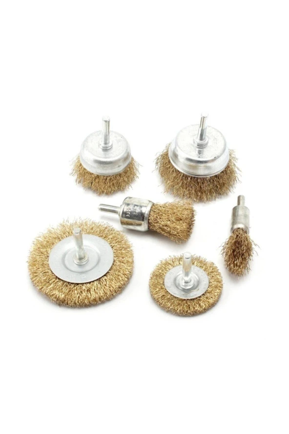 Depolife 6 Parça Pimli Matkap Için Tel Fırça Seti Saplı Çelik Tel Fırça Seti Silindir Konik Set - 3