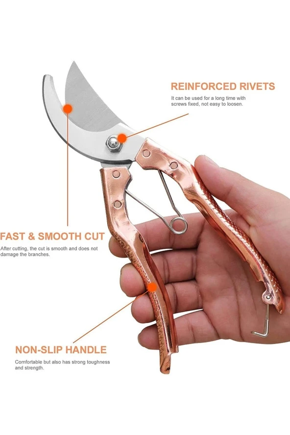 Depolife Bahçe Budama Makası Çalı Meyve Çicek Keme Yaylı Çelik Makas 200mm - 3