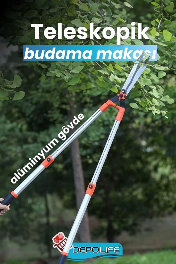 Professional Çim Çit Budama Kesme Makası Alüminyum Teleskopik Uzayan Kollu Kırpma Makası Battal Boy