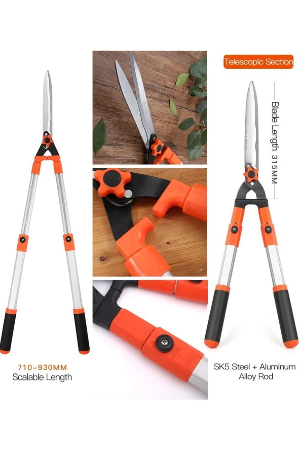 Depolife Bahçe Çit Makası Teleskopik uzayan Alüminyum kollu çim şimşir çalı ot taflan kesme budama makası - 2