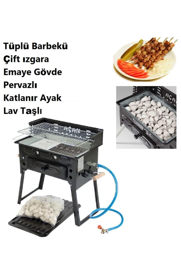 Tüplü Mangal Emaye gövdeli çift ızgara Pervazlı Barbekü Lpgli Grill Katlanır ayak