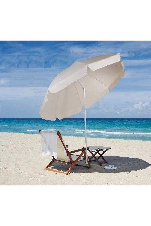 Depolife 2 Mt. Plaj Şemsiyesi Eğilebilir Deniz Bahçe Piknik Kamp Güneş Şemsiyesi Katlanır Kabardin Kumaş