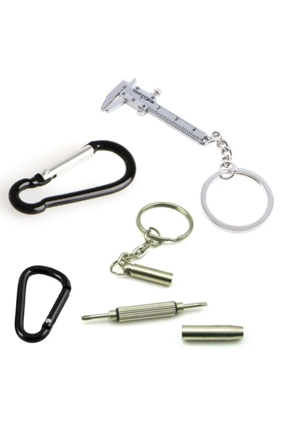 Depolife Anahtarlık Kumpas Saatci Tornavida Karabina Seti Fonksiyonel Mini Yıldız Düz Hassas Kumpasl Set