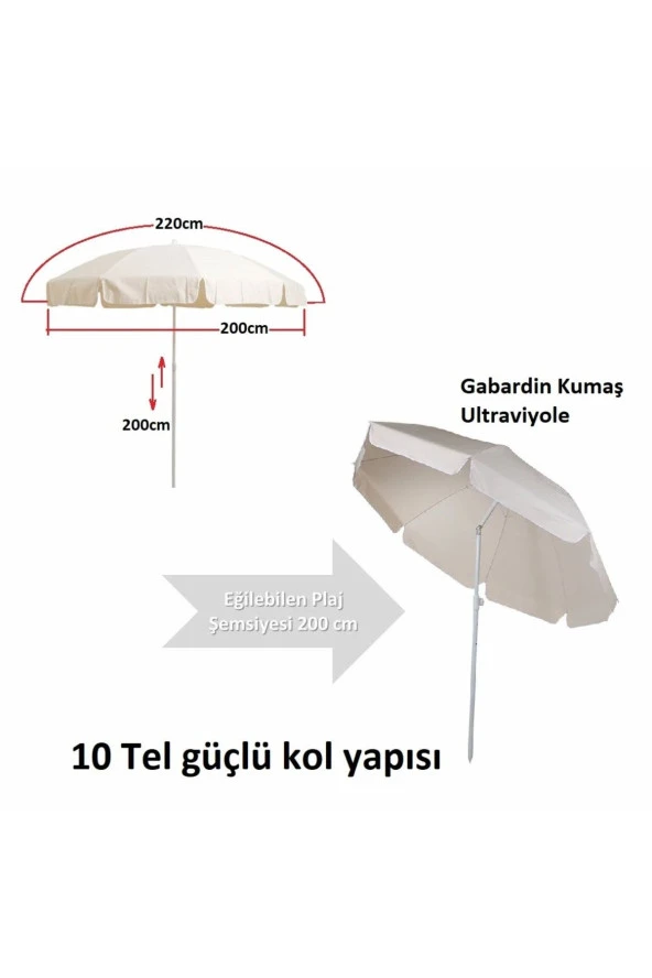 Depolife 2 Mt. Plaj Şemsiyesi Eğilebilir Deniz Bahçe Piknik Kamp Güneş Şemsiyesi Katlanır Kabardin Kumaş - 3
