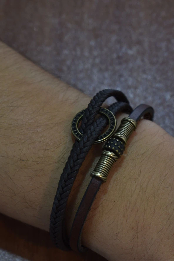 Depolife Çoklu Hakiki Deri Örmeli Erkek Bileklik