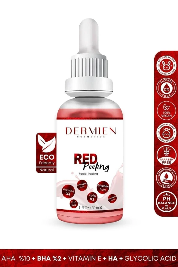 Dermien Cosmetics Red Peeling Serum Canlandırıcı, Yenileyici, Gözenek Sıkılaştırıcı, Leke Ve Akne Karşıtı, Antioksidan