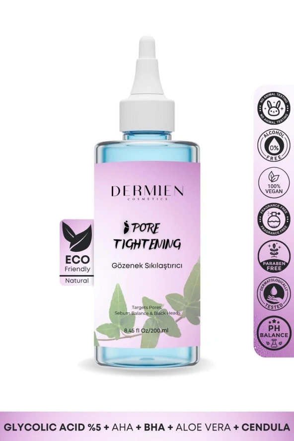 Dermien Cosmetics Arındırıcı, Canlandırıcı, Gözenek Sıkılaştırıcı Tüm Ciltler Için Glikolik Asit Aha Bha Tonik 200 Ml